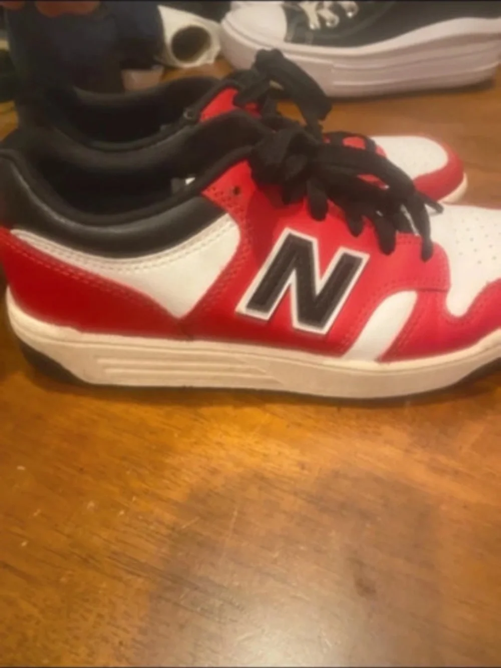 New Balance Kids Red, White and Black Low-Top Sneakers